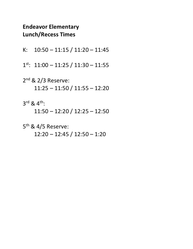 Lunch & Recess Times