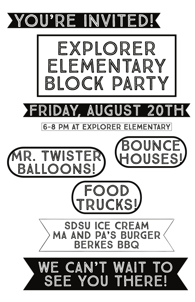 Explorer Block Party Aug. 20 6-8pm