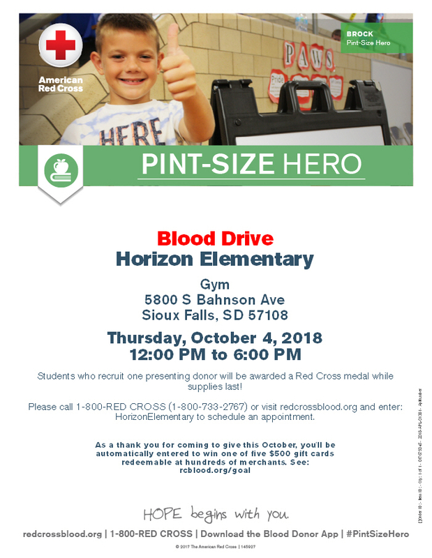 October 4th Red Cross Blood Drive | Horizon Elementary